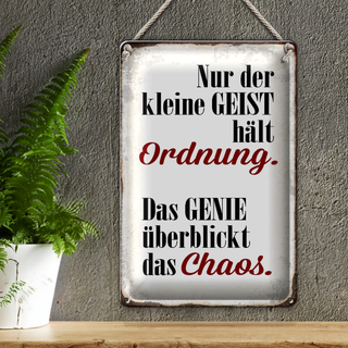 Blechschild Spruch 20x30cm Geist hält Ordnung Genie Chaos