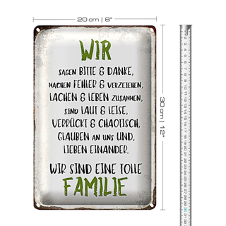 Blechschild Spruch 20x30cm wir eine tolle Familie