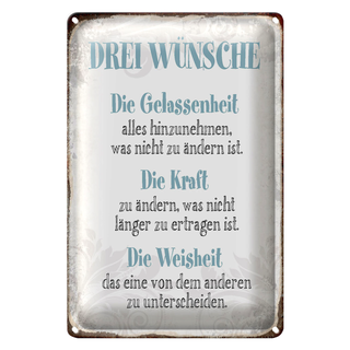 Blechschild Spruch 20x30cm 3 Wünsche Gelassenheit Kraft