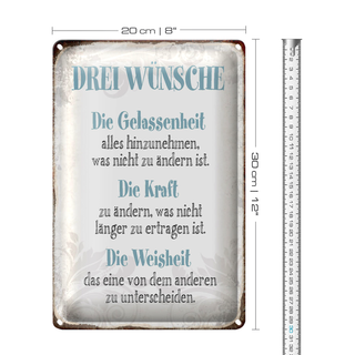 Blechschild Spruch 20x30cm 3 Wünsche Gelassenheit Kraft