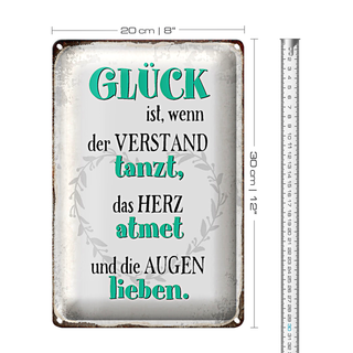 Blechschild Spruch 20x30cm Glück ist wenn Verstand tanzt
