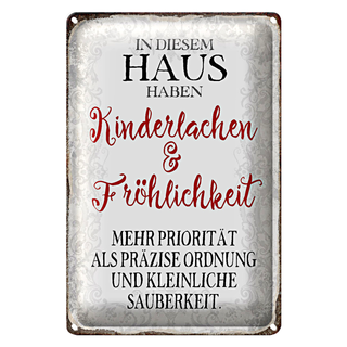 Blechschild Spruch 20x30cm in diesem Haus Kinderlachen