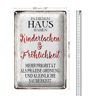 Blechschild Spruch 20x30cm in diesem Haus Kinderlachen