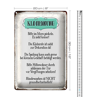 Blechschild Hinweis 20x30cm Klo Ordnung die Klobürste