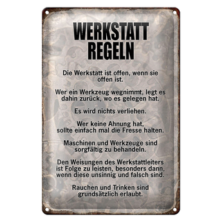 Blechschild Spruch 20x30cm Werkstatt Regeln Werkzeug