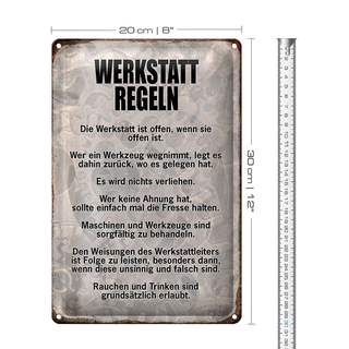 Blechschild Spruch 20x30cm Werkstatt Regeln Werkzeug