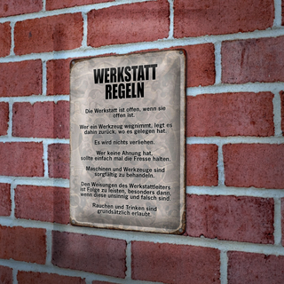 Blechschild Spruch 20x30cm Werkstatt Regeln Werkzeug
