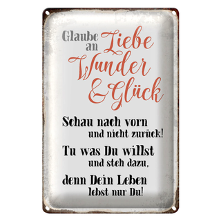 Blechschild Spruch 20x30cm glaube an Liebe Wunder Glück