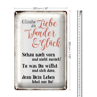 Blechschild Spruch 20x30cm glaube an Liebe Wunder Glück