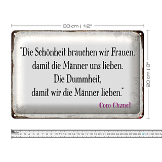 Blechschild Spruch 30x20cm Schönheit Frauen Dummheit Männer