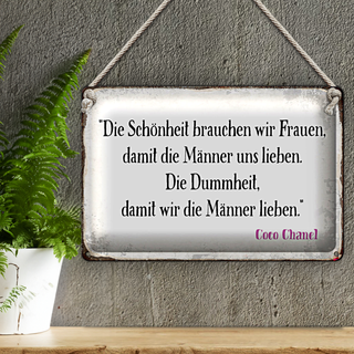 Blechschild Spruch 30x20cm Schönheit Frauen Dummheit Männer