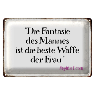 Blechschild Spruch 30x20cm Fantasie des Mannes beste Waffe