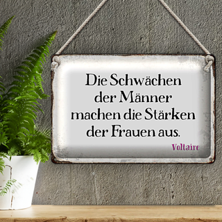 Blechschild Spruch 30x20cm Schwächen Männer Stärke Frauen