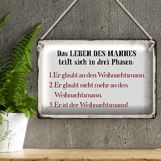 Blechschild Spruch 30x20cm das Leben des Mannes 3 Phasen