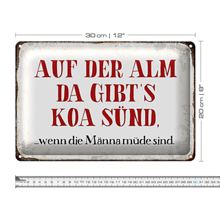Blechschild Spruch 30x20cm auf der Alm da gibt`s koa sünd