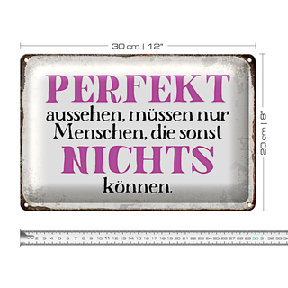 Blechschild Spruch 30x20cm perfekt aussehen nichts können