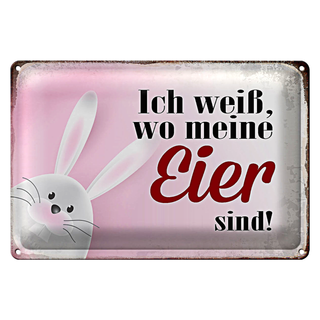 Blechschild Spruch 30x20cm Osterhase weiß wo Eier sind