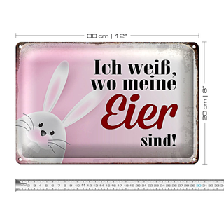 Blechschild Spruch 30x20cm Osterhase weiß wo Eier sind