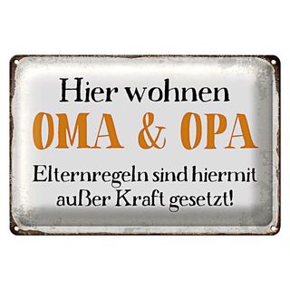 Blechschild Spruch 30x20cm hier wohnen Opa und Oma Retro