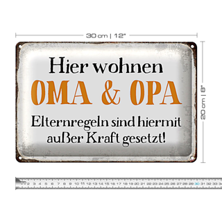 Blechschild Spruch 30x20cm hier wohnen Opa und Oma Retro