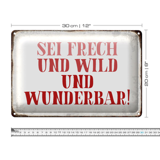 Blechschild Spruch 30x20cm sei frech und wild und wunderbar