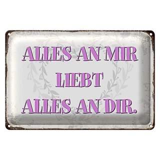 Blechschild Spruch 30x20cm alles an mir liebt alles an dir
