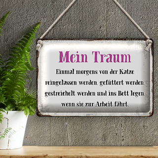 Blechschild Spruch 30x20cm mein Traum von Katze gefüttert