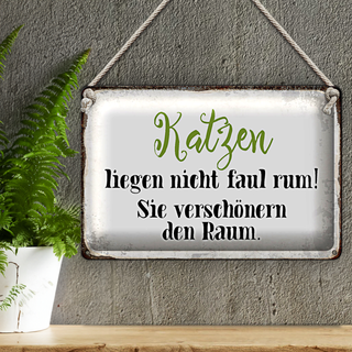 Blechschild Spruch 30x20cm Katzen liegen nicht faul rum