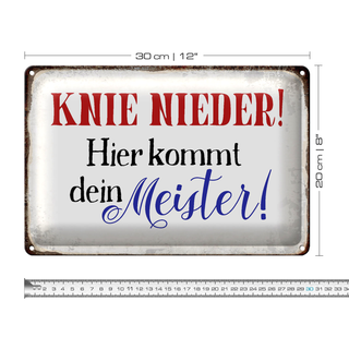Blechschild Spruch 30x20cm Knie nieder hier kommt  Meister