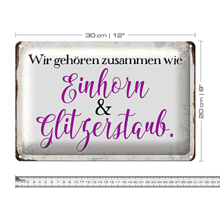 Blechschild Spruch 30x20cm Einhorn und Glitzerstaub