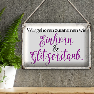 Blechschild Spruch 30x20cm Einhorn und Glitzerstaub