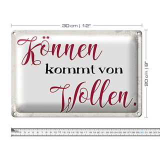 Blechschild Spruch 30x20cm Können kommt von Wollen