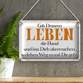Blechschild Spruch 30x20cm gib deinem Leben die Hand