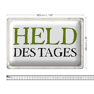 Blechschild Spruch 30x20cm Held des Tages Retro