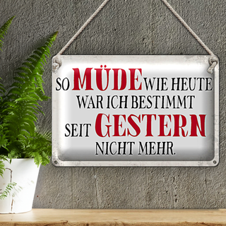 Blechschild Spruch 30x20cm müde wie heute war ich gestern