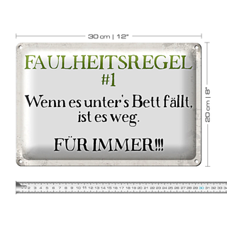 Blechschild Spruch 30x20cm Faulheitsregel 1 Retro