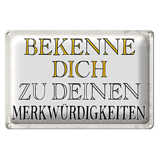 Blechschild Spruch 30x20cm bekenne dich Merkwürdigkeiten