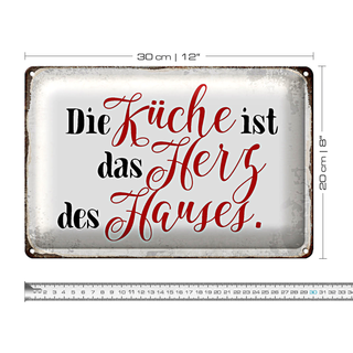 Blechschild Spruch 30x20cm Küche Herz des Hauses