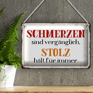 Blechschild Spruch 30x20cm Schmerzen Solz hält für immer