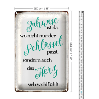 Blechschild Spruch 20x30cm Zuhause wo Herz sich wohlfühlt