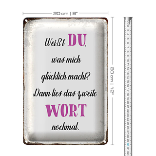 Blechschild Spruch 20x30cm weiß Du was mich glücklich macht