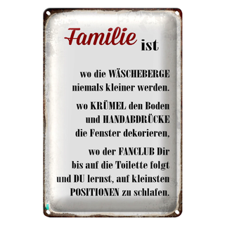 Blechschild Spruch 20x30cm Familie ist wo die Wäscheberge