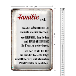 Blechschild Spruch 20x30cm Familie ist wo die Wäscheberge