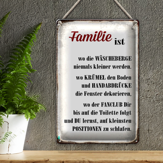 Blechschild Spruch 20x30cm Familie ist wo die Wäscheberge