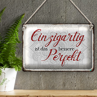 Blechschild Spruch 30x20cm einzigartig ist besseres Perfekt