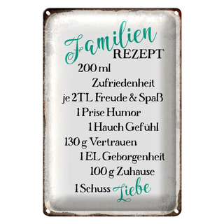 Blechschild Spruch 20x30cm Familienrezept Freude Spaß Humor