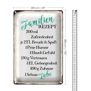 Blechschild Spruch 20x30cm Familienrezept Freude Spaß Humor