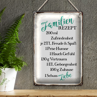 Blechschild Spruch 20x30cm Familienrezept Freude Spaß Humor