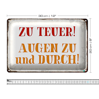 Blechschild Spruch 30x20cm zu teuer Augen zu und durch