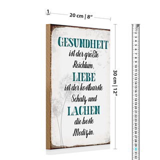 Holzschild Spruch 20x30cm Gesundheit Liebe Lachen Medizin